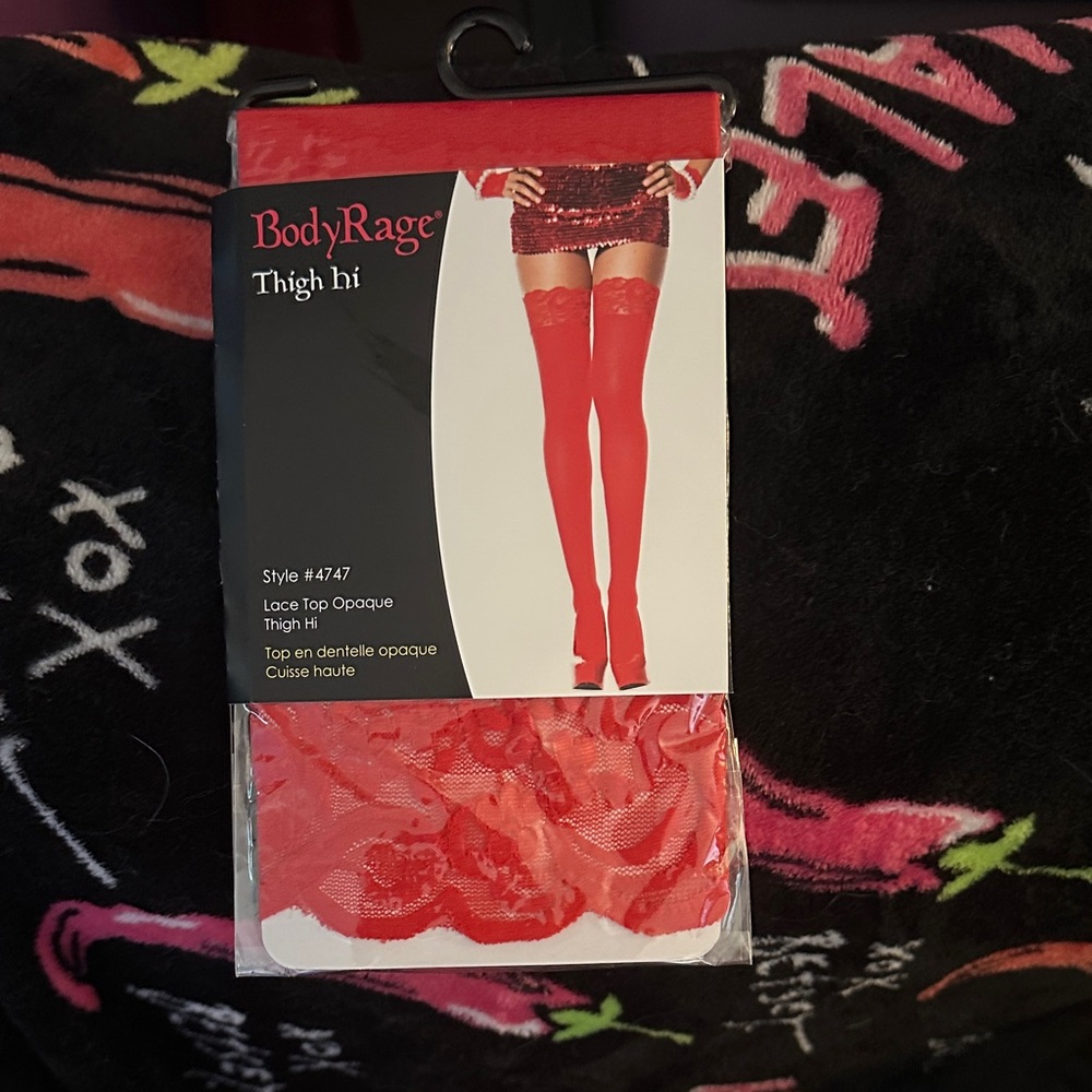 Spencer's Vibrant Red Lace Top Thigh Highs